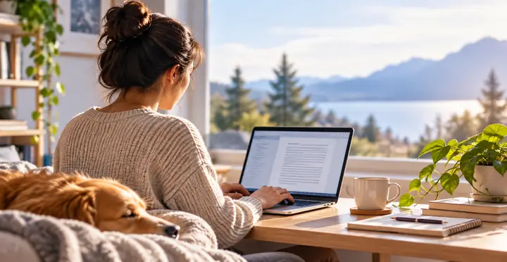 Ein Beispiel für einen universell einsetzbaren Titel mit der Beschreibung eines Essays über Remote-Arbeit