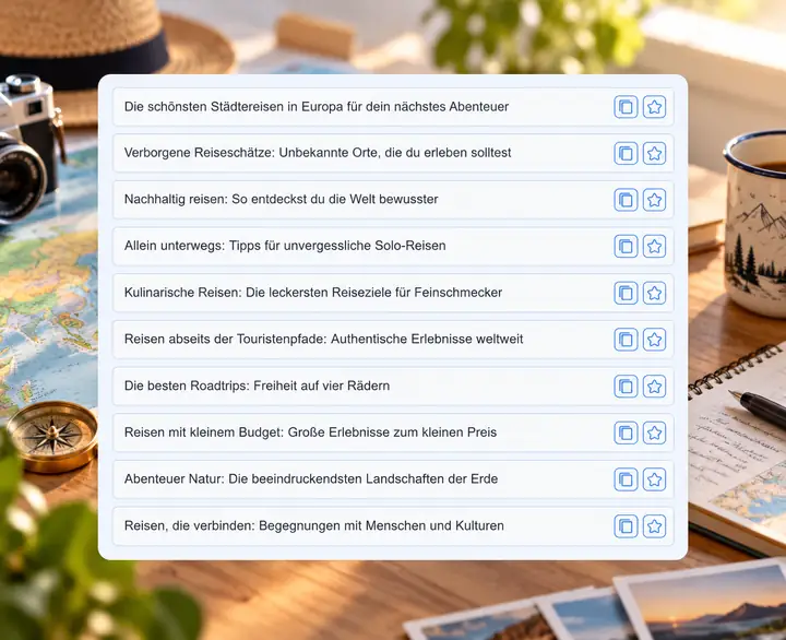 Eine Beispielliste mit deutschsprachigen Titelideen in einer einfachen Oberfläche